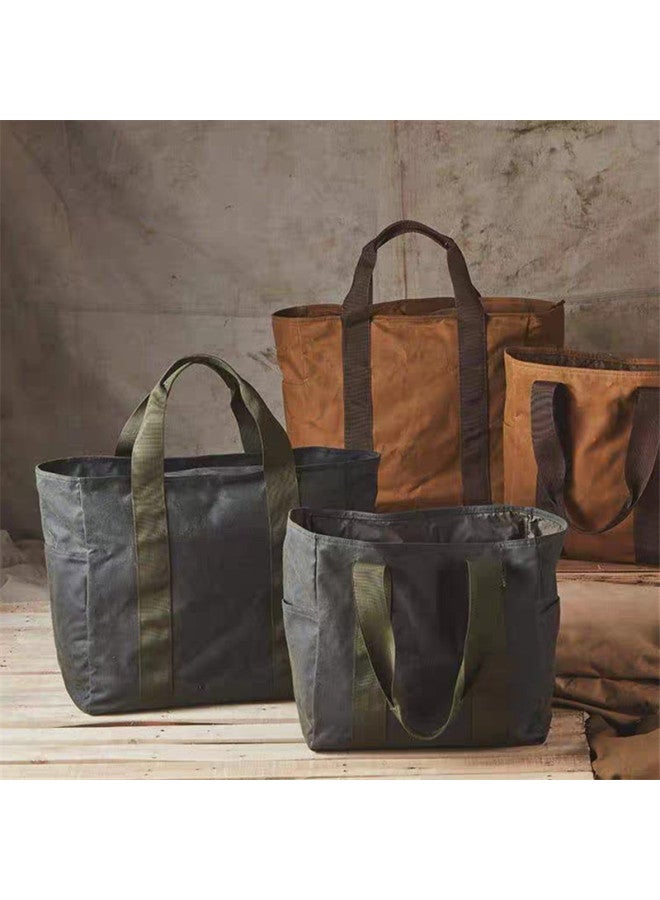 Men's And Women's Tote Shoulder Oil Wax Canvas Bag Mummy Bag Vintage Casual Bag Sports Lightweight Handbag-Color:Army Green  - Image 2