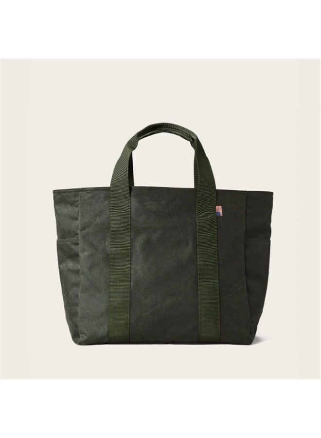 Men's And Women's Tote Shoulder Oil Wax Canvas Bag Mummy Bag Vintage Casual Bag Sports Lightweight Handbag-Color:Army Green  - Image 1