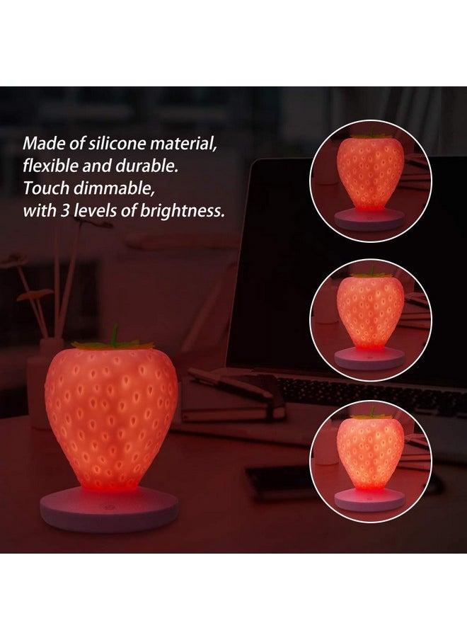 LVOERTUIG LVOERTUIG Strawberry Night Light, Cute Silicone Strawberry Lamp, LED Cute Night Light, Bedside Color Changing Lamp, 3 Modes Touch for Birthday, Christmas  - Image 2