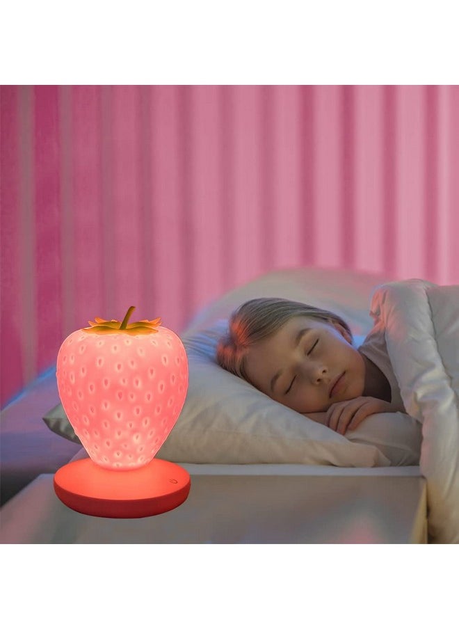 LVOERTUIG LVOERTUIG Strawberry Night Light, Cute Silicone Strawberry Lamp, LED Cute Night Light, Bedside Color Changing Lamp, 3 Modes Touch for Birthday, Christmas  - Image 4