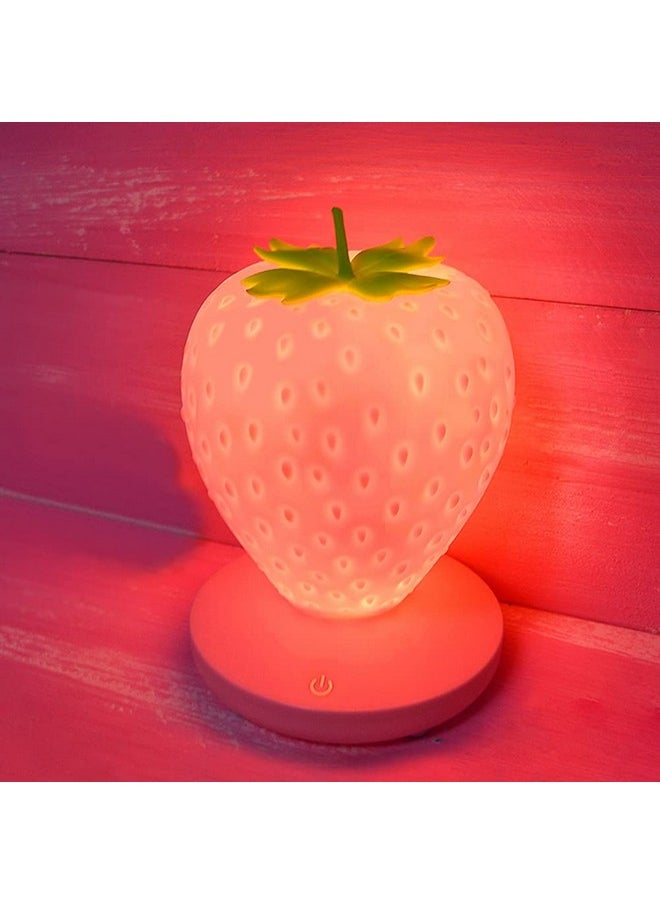 LVOERTUIG LVOERTUIG Strawberry Night Light, Cute Silicone Strawberry Lamp, LED Cute Night Light, Bedside Color Changing Lamp, 3 Modes Touch for Birthday, Christmas  - Image 1