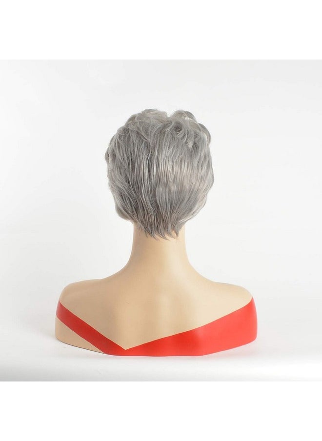 Royalfirst Royalfirst Short Grey Wig for Women Pixie Cut Gray Wigs Natural Curly With Bangs Synthetic Short Layered Wigs Daily Party Costume Halloween Hair Wigs  - Image 4