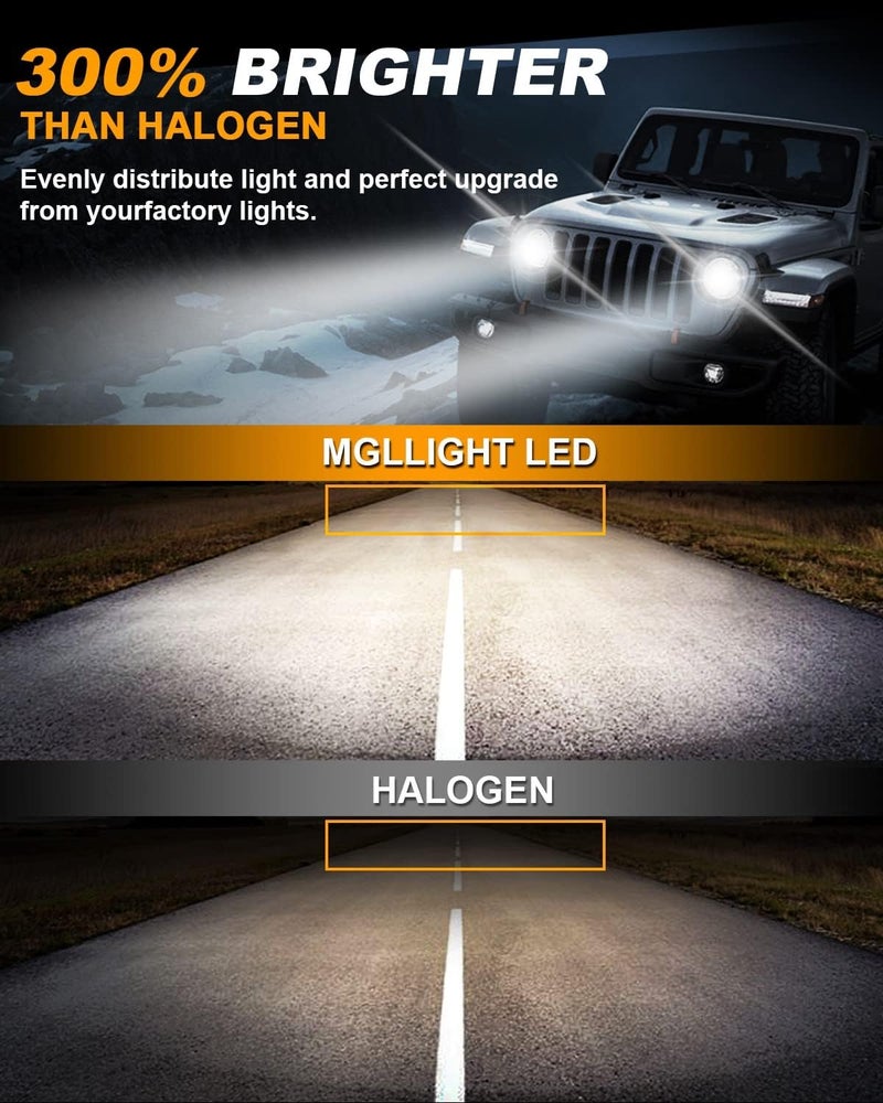 MGLLIGHT 7 Inch LED Headlights Round Halo Angel Eyes DRL Amber Turn Signal Lights H6024 LED Headlights Replace High/Low Sealed Beam Fits Wrangler JK TJ LJ CJ with H4 H13 Adapter, 2PCS - Image 3