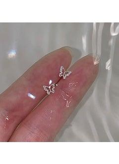 S925 Sterling Silver Butterfly Stud Earrings 2024 Small size diamond butterfly stud earrings-White Gold