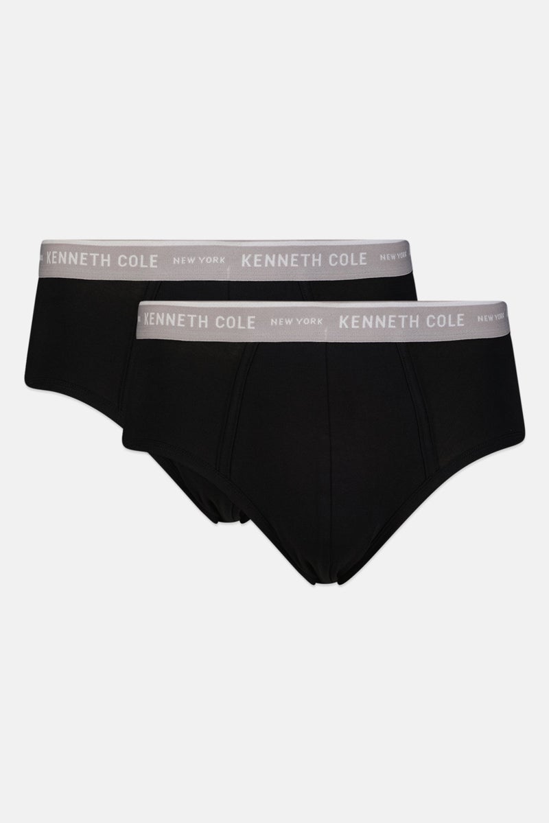 Kenneth Cole Men 2 Piece Brand Logo Briefs, Black - Image 1