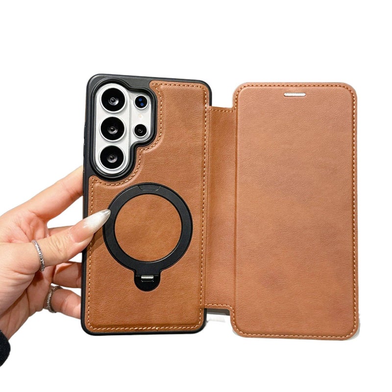 غطاء MagSafe | لـ Samsung Galaxy S24 | Coffee PU+Metal | حامل بطاقات - Image 1