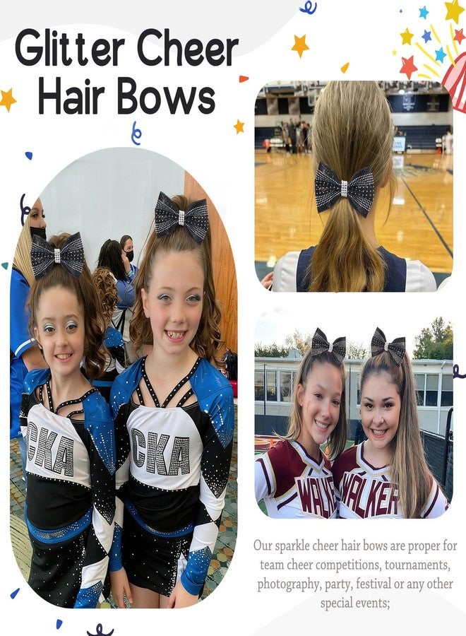 Oaoleer 12Pcs Small Glitter Cheer Bows for Cheerleader, 4.5inch Rhinestones Hair Bow Elastic Band Ponytail Holder for Cheerleading Girls Sports (Black) - Image 4