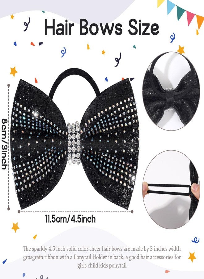 Oaoleer 12Pcs Small Glitter Cheer Bows for Cheerleader, 4.5inch Rhinestones Hair Bow Elastic Band Ponytail Holder for Cheerleading Girls Sports (Black) - Image 3