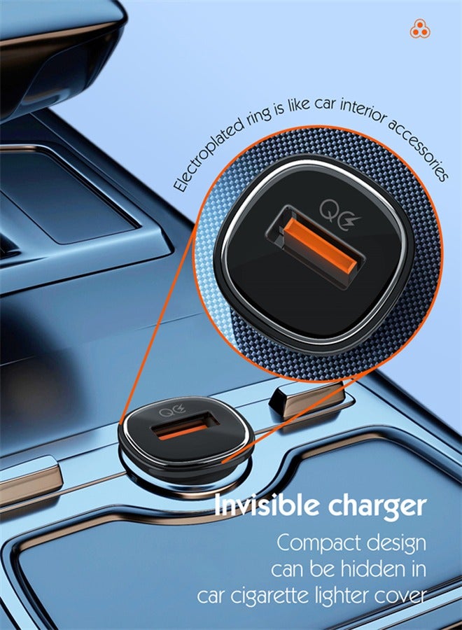 LDNIO محول شاحن سيارة ولاعة سجائر 30 واط - منافذ شحن سريعة USB للهاتف، التابلت ونظام تحديد المواقع - شاحن سيارة 12 فولت/24 فولت لآيفون، سامسونج، أندرويد - يتضمن كابل USB متوافق مع آيفون 17 16 15 14 13 12 11 آيباد برو ميني 6 سامسونج S24 S23 S22 شياومي ايربودز 4 ساعة آبل S10 أسود - Image 2
