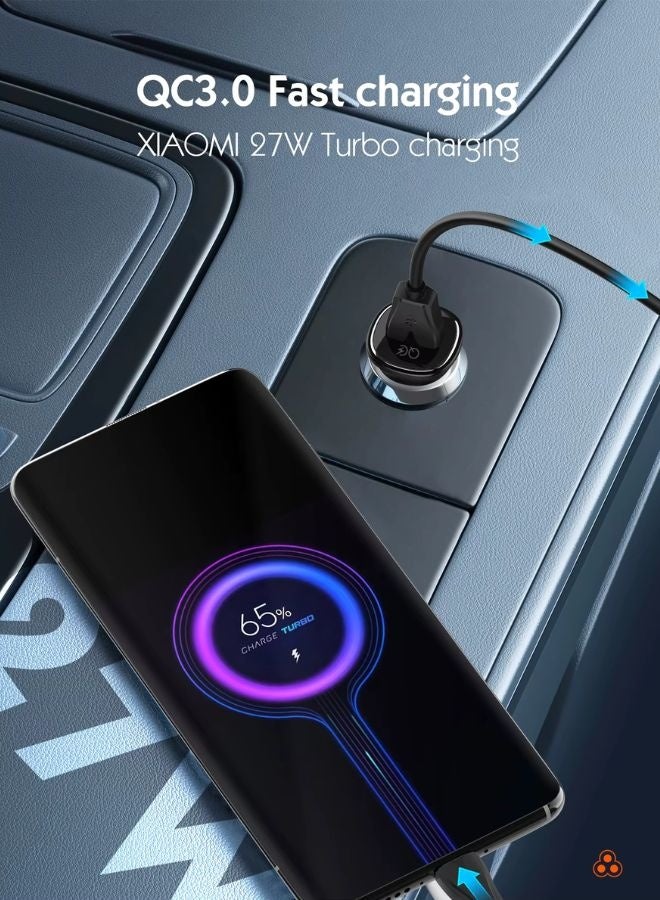 LDNIO محول شاحن سيارة ولاعة سجائر 30 واط - منافذ شحن سريعة USB للهاتف، التابلت ونظام تحديد المواقع - شاحن سيارة 12 فولت/24 فولت لآيفون، سامسونج، أندرويد - يتضمن كابل USB متوافق مع آيفون 17 16 15 14 13 12 11 آيباد برو ميني 6 سامسونج S24 S23 S22 شياومي ايربودز 4 ساعة آبل S10 أسود - Image 5