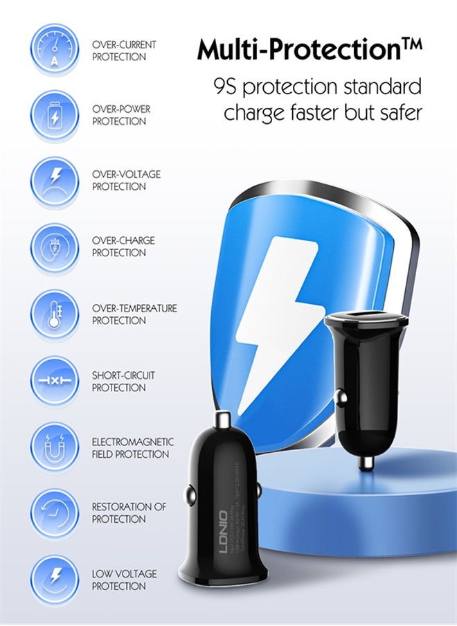 LDNIO 30W Car charger USB Super Fast Quick Car charger Black  - Image 5