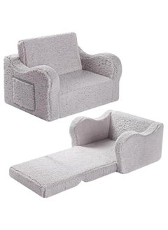 Arabest Convertible Toddler Sofa Bed, Soft Sherpa Kids Chair Lounger for Boys and Girls, Grey Color  - Image 1