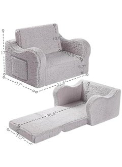 Arabest Convertible Toddler Sofa Bed, Soft Sherpa Kids Chair Lounger for Boys and Girls, Grey Color  - Image 3
