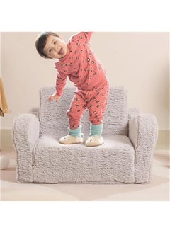 Arabest Convertible Toddler Sofa Bed, Soft Sherpa Kids Chair Lounger for Boys and Girls, Grey Color  - Image 4