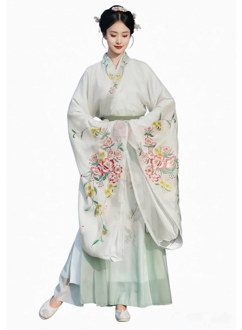 liannaner Women's Hanfu Traditional Chinese Outfit, Elegant Floral Embroidery Wide Sleeve Han Dynasty Dress, Light Green Ancient Chinese Costume with Belt, Fairy Cosplay Dress for Photoshoot Wedding Party - Image 4