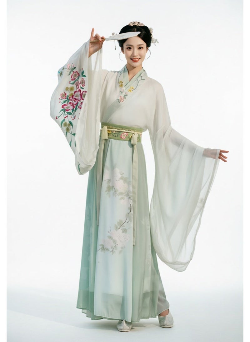 liannaner Women's Hanfu Traditional Chinese Outfit, Elegant Floral Embroidery Wide Sleeve Han Dynasty Dress, Light Green Ancient Chinese Costume with Belt, Fairy Cosplay Dress for Photoshoot Wedding Party - Image 5
