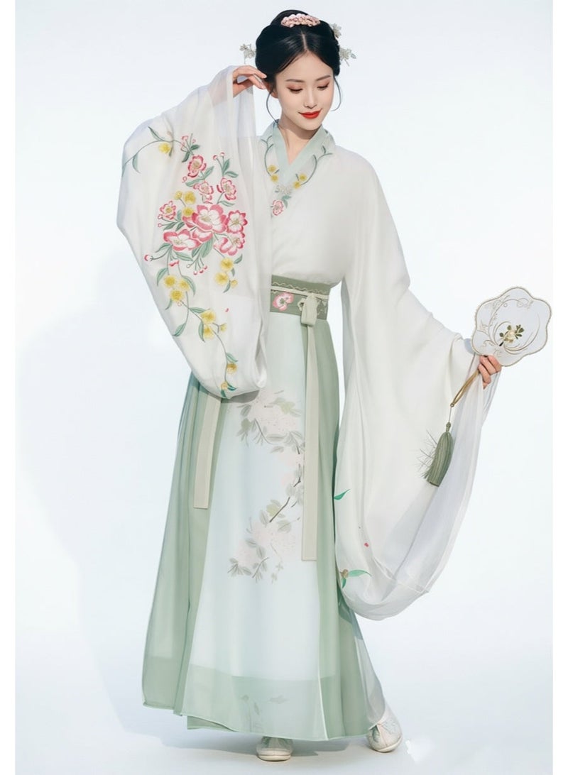liannaner Women's Hanfu Traditional Chinese Outfit, Elegant Floral Embroidery Wide Sleeve Han Dynasty Dress, Light Green Ancient Chinese Costume with Belt, Fairy Cosplay Dress for Photoshoot Wedding Party - Image 3