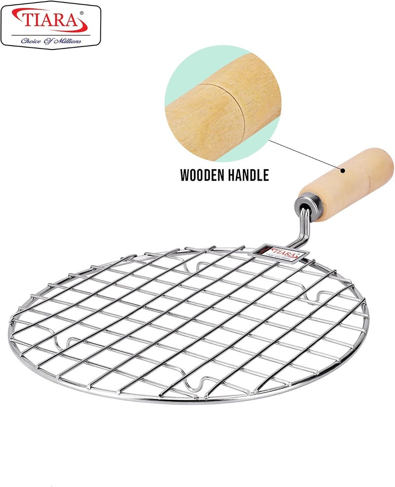 Tiara Amber Pizza Grill Round Size1 Papad Jali Stainless Steel Roaster, Brinjal Roaster, Barbeque Jali Roaster Chapati Toast Grill Wooden Handle (Papad Jali Round Size 1 Small) - Image 5