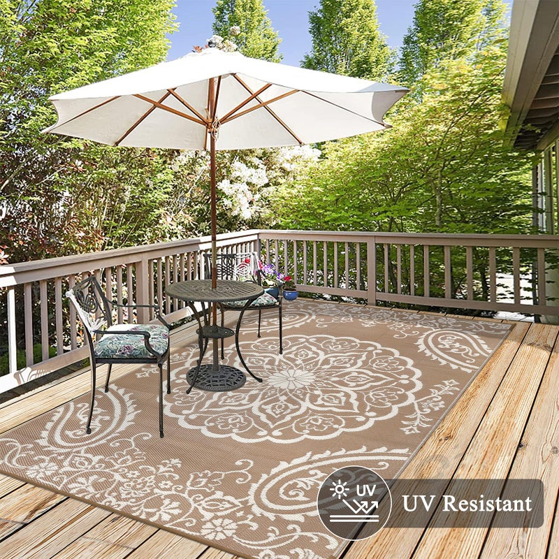 Pauwer Waterproof Outdoor Rug 5x8, Reversible Plastic Straw Patio Camping Rug, Indoor Outdoor RV Mat Carpet for Deck, Camper, Porch, Balcony, Backyard, Picnic, Boho Brown - Image 4
