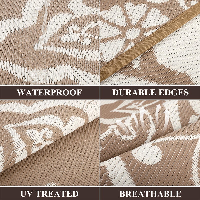Pauwer Waterproof Outdoor Rug 5x8, Reversible Plastic Straw Patio Camping Rug, Indoor Outdoor RV Mat Carpet for Deck, Camper, Porch, Balcony, Backyard, Picnic, Boho Brown - Image 3