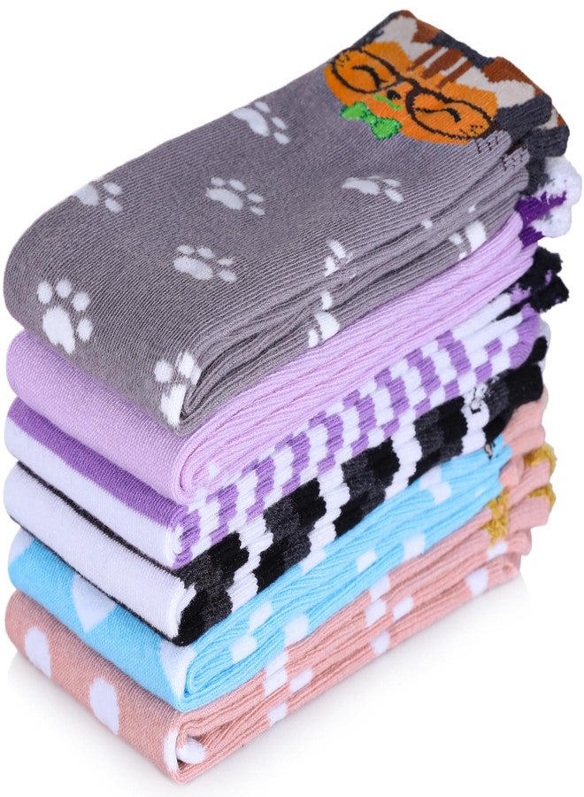 SDBING Kids Girls Knee High Socks Crazy Funny Gift Novelty Soft Cute Animal Dress Long Socks 6 Pairs (Cat 01) - Image 2