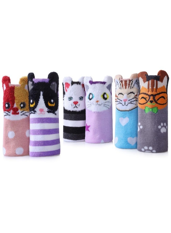 SDBING Kids Girls Knee High Socks Crazy Funny Gift Novelty Soft Cute Animal Dress Long Socks 6 Pairs (Cat 01) - Image 4