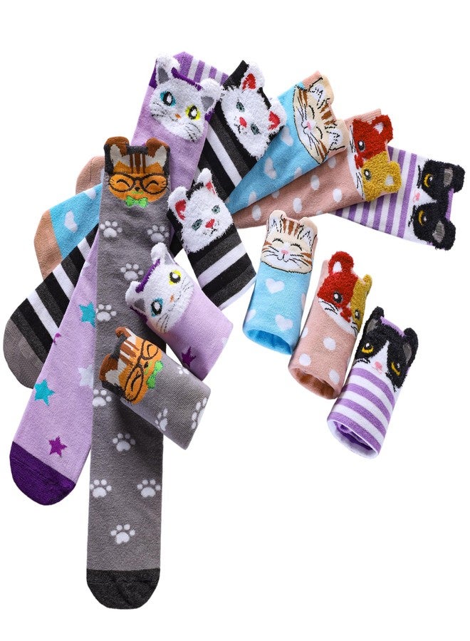 SDBING Kids Girls Knee High Socks Crazy Funny Gift Novelty Soft Cute Animal Dress Long Socks 6 Pairs (Cat 01) - Image 3