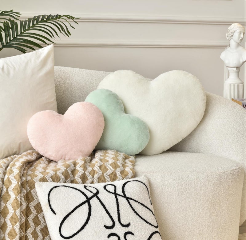 Petrella Heart Pillow Cute Fuzzy Pillows Throw Pillows for Bed Livingroom Home Decor Cushion Decorative Aesthetic Preppy Pillows White,Large 19"x15" - Image 3
