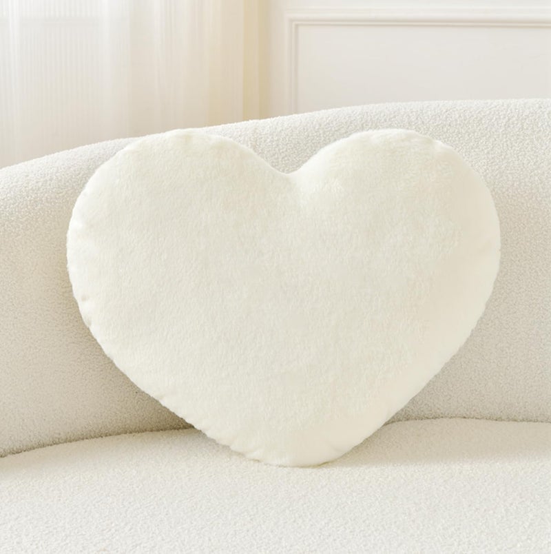 Petrella Heart Pillow Cute Fuzzy Pillows Throw Pillows for Bed Livingroom Home Decor Cushion Decorative Aesthetic Preppy Pillows White,Large 19"x15" - Image 1