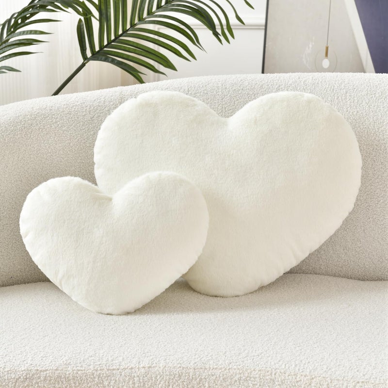 Petrella Heart Pillow Cute Fuzzy Pillows Throw Pillows for Bed Livingroom Home Decor Cushion Decorative Aesthetic Preppy Pillows White,Large 19"x15" - Image 2