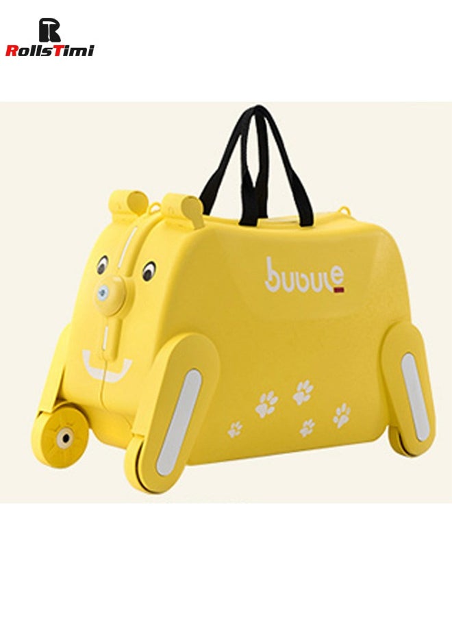 RollsTimi  Cute Kids Trolley Bag Dog Shape Kid Toy Travel Luggage 1-8 Age ,Yellow  - Image 1