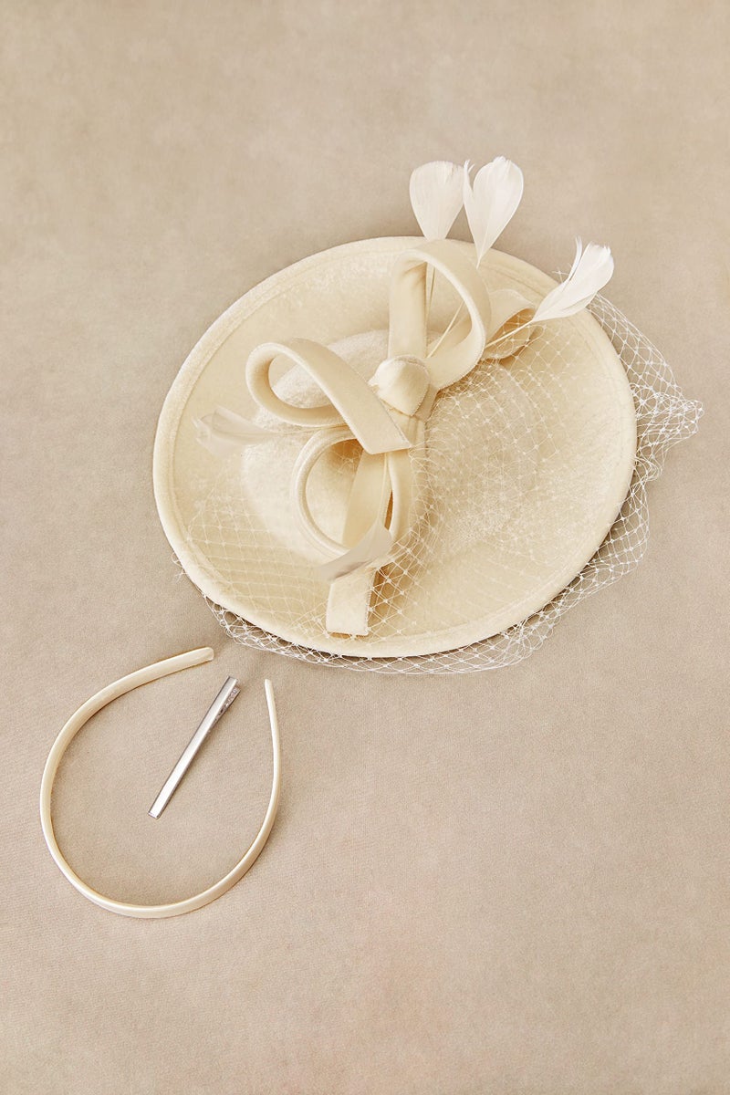 BABEYOND Tea Party Fascinator Kentucky Hat Fascinator Cocktail Pillbox Hat Derby Headband Off-White - Image 3