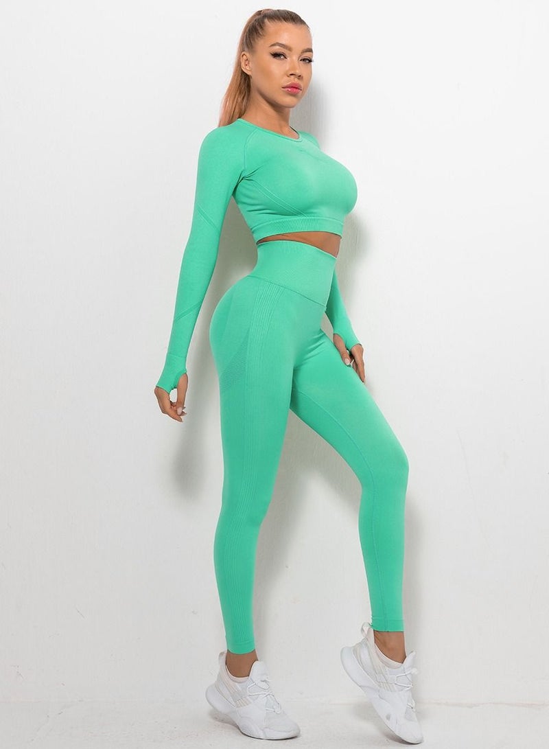 Loquat High Waist Tight-Fitting Sports Set Green  - Image 1