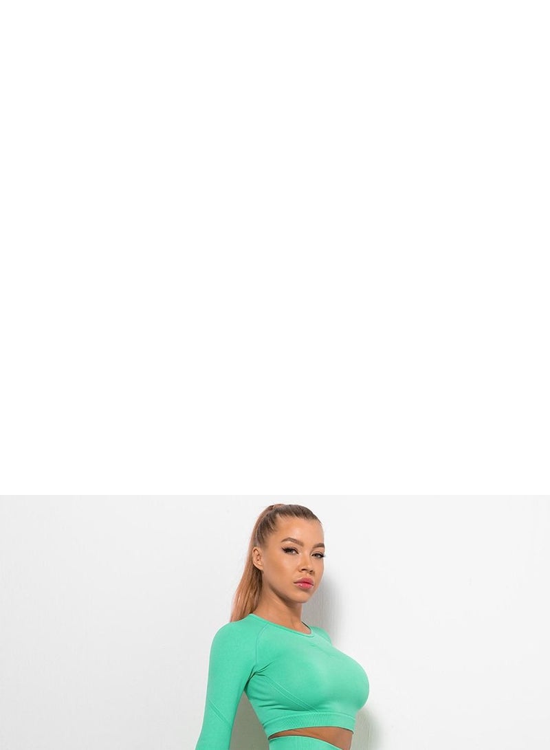 Loquat High Waist Tight-Fitting Sports Set Green  - Image 2