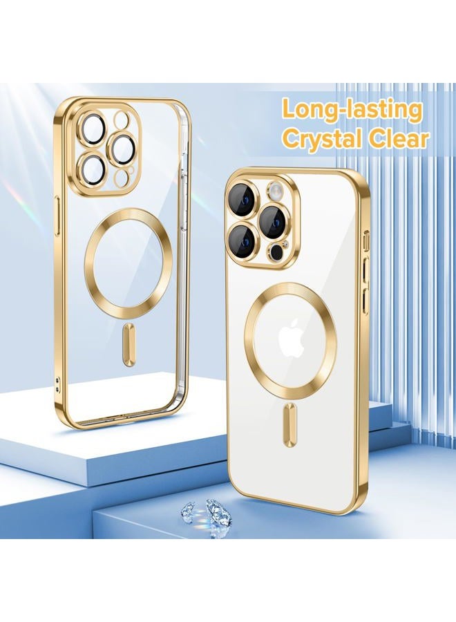 Hython Magnetic Clear for iPhone 12 Pro Case with Camera Lens Protector [Compatible with MagSafe] Luxury Plating Edge Slim Soft TPU Cover Protective Phone Case for iPhone 12 Pro 6.1", Gold - Image 2