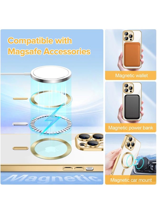 Hython Magnetic Clear for iPhone 12 Pro Case with Camera Lens Protector [Compatible with MagSafe] Luxury Plating Edge Slim Soft TPU Cover Protective Phone Case for iPhone 12 Pro 6.1", Gold - Image 3