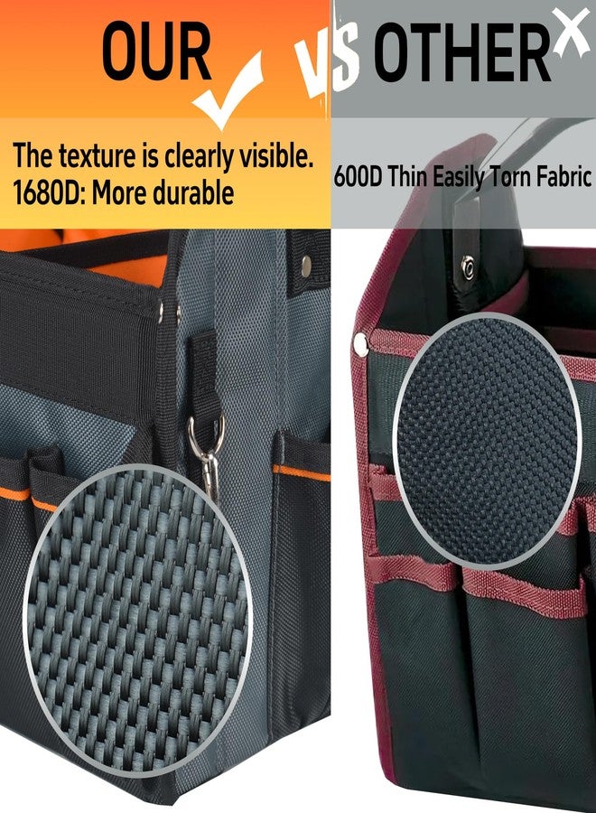 Aupofit 16 Inch Open Top Tool Bag, Thick 1680D Fabric, Foldable 29 Pockets Tool Tote Bags with Stainless Steel Handle & Padded Shoulder Strap, Easy Carry and Easy Tool Access - Image 2