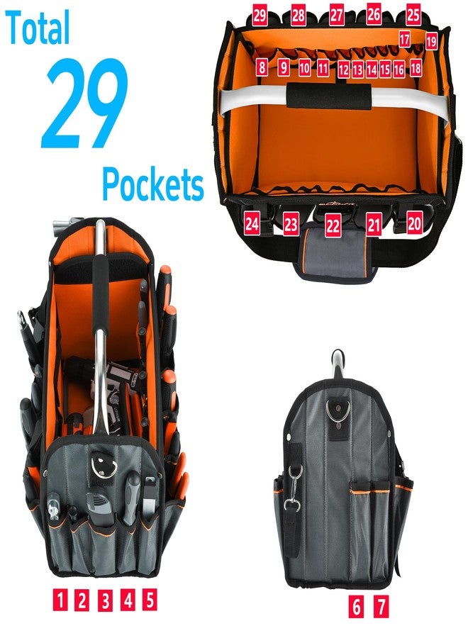 Aupofit 16 Inch Open Top Tool Bag, Thick 1680D Fabric, Foldable 29 Pockets Tool Tote Bags with Stainless Steel Handle & Padded Shoulder Strap, Easy Carry and Easy Tool Access - Image 5