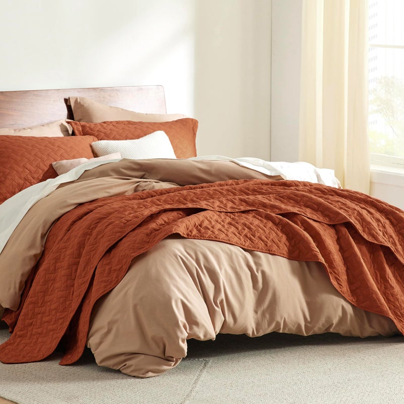 Bedsure Quilts Queen Size - Lightweight Bedspreads Queen Size with Basket Weave Pattern, Soft Quilt Bedding, Red Orange Comforter Coverlet for All Seasons (90" x 96") - Image 5