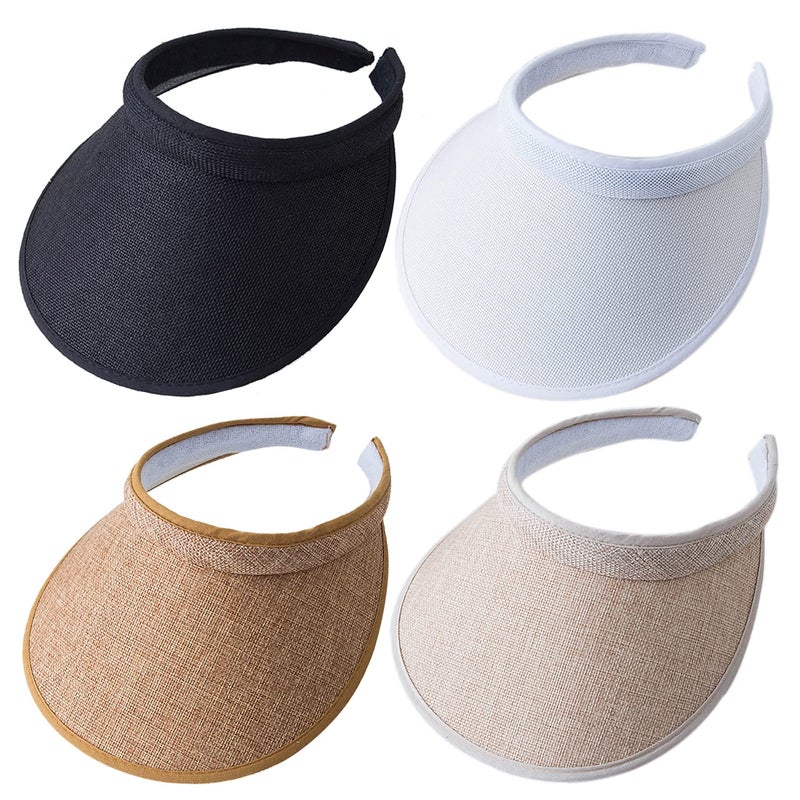 MULIMU 4-Pack Women Wide Brim Sun Visor UV Protection UPF50+ Hat Golf Visor with Clip (Black&White&Khak&Beige) - Image 1