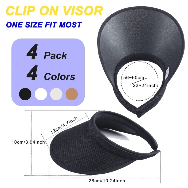 MULIMU 4-Pack Women Wide Brim Sun Visor UV Protection UPF50+ Hat Golf Visor with Clip (Black&White&Khak&Beige) - Image 5