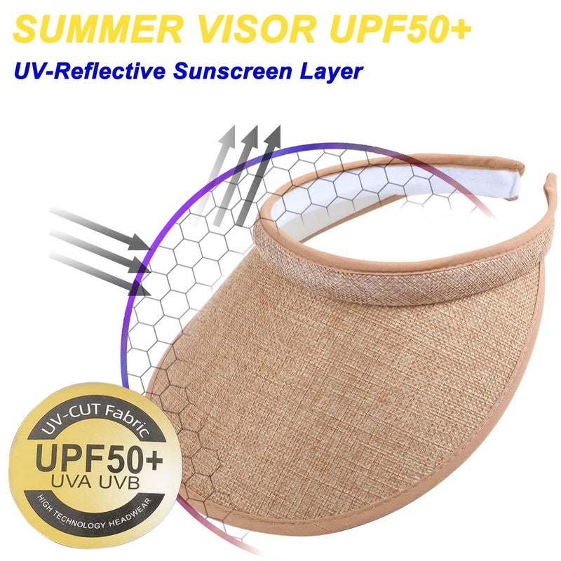 MULIMU 4-Pack Women Wide Brim Sun Visor UV Protection UPF50+ Hat Golf Visor with Clip (Black&White&Khak&Beige) - Image 2