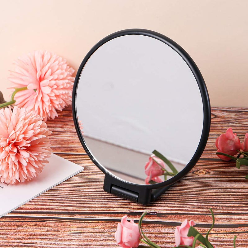 Aestivate Makeup Hand Mirror Travel Handheld Mirror Double-Sided 360 Adjustable Cosmetic Hand Mirror Round Black - Image 4