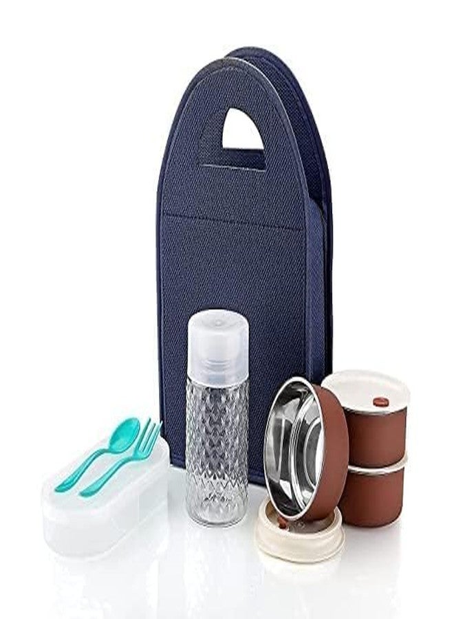 Touchcart Stainless Steel Lunch Box with 3 Leak-Proof Containers, 1 Casserole, Spoon, Fork & Bottle – Microwave Safe Tiffin with Insulated Carry Bag for Office, School & Travel - Image 1