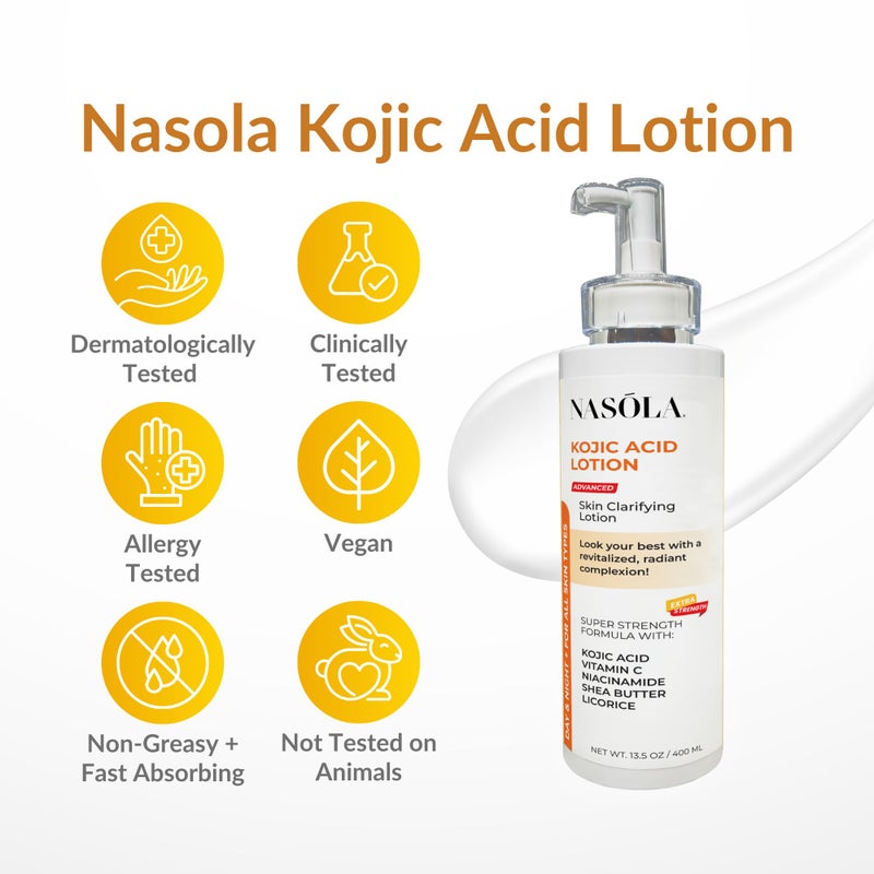 Nasola Kojic Acid Lotion Natural Skin Clarifying for Face & Body with Vitamin C, Niacinamide, Shea Butter, Licorice & Green Tea for Complexion Revitalization, Women & Men - Image 4