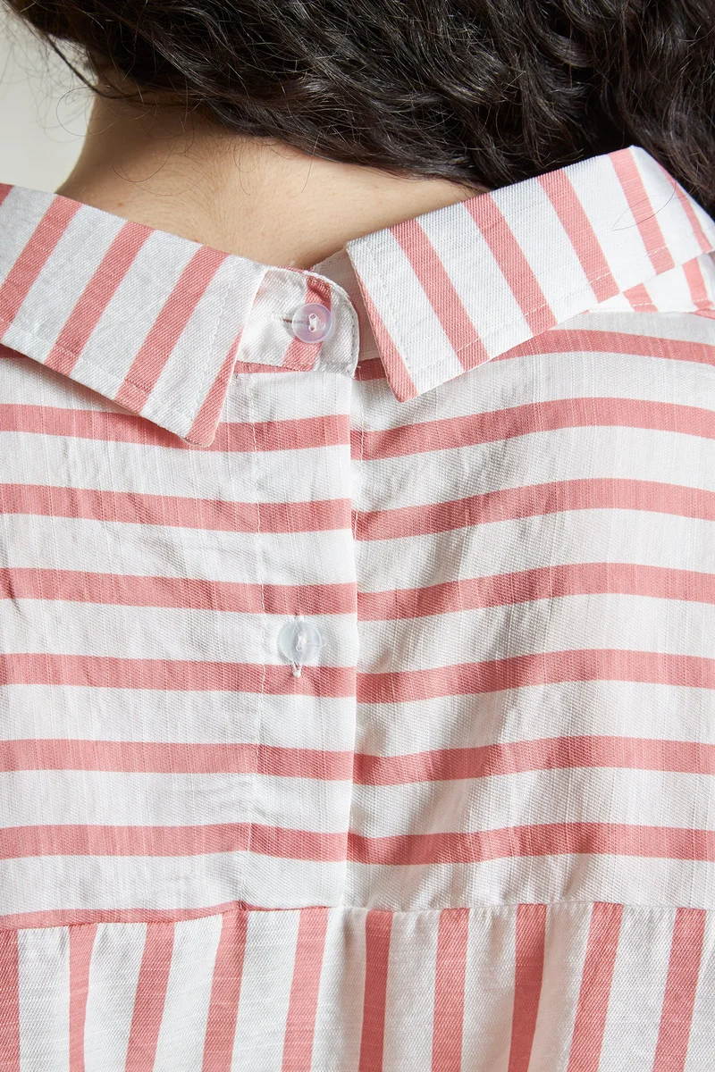 Virgio Slub Texture Daywear Back Button Striped Shirts for Women