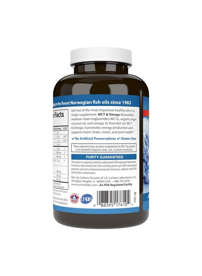 Carlson Mct  Omega3 Coconut Oil Caprylic  Capric Acids Epa  Dha Energy Production Fat Metabolism  Brain Health 120 Softgels - Image 3