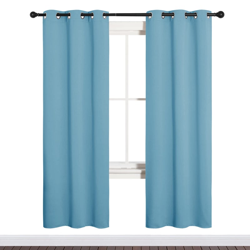 NICETOWN Thermal Insulated Curtains Blackout Draperies Window Treatment Solid Grommet Room Darkening Drape Panels for Bedroom Teal Blue Set of 2 34 by 72 inches Long