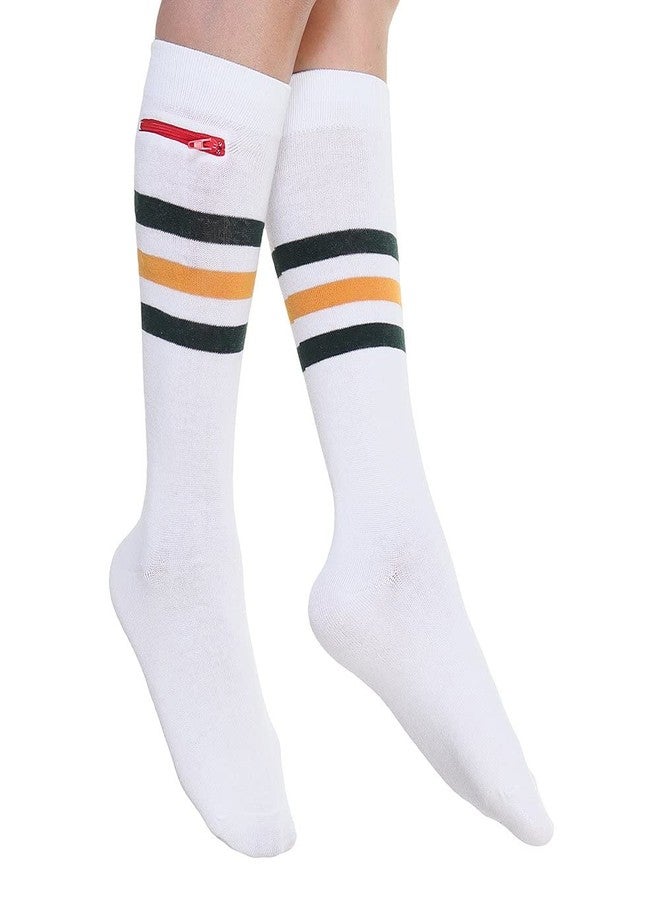 Pocket Socks Unisex - Zip Security Pocket for accessories, One Size Fits Most - 2 Pack Bundle White Sport Stripe (S/M) (9-11) - Image 3