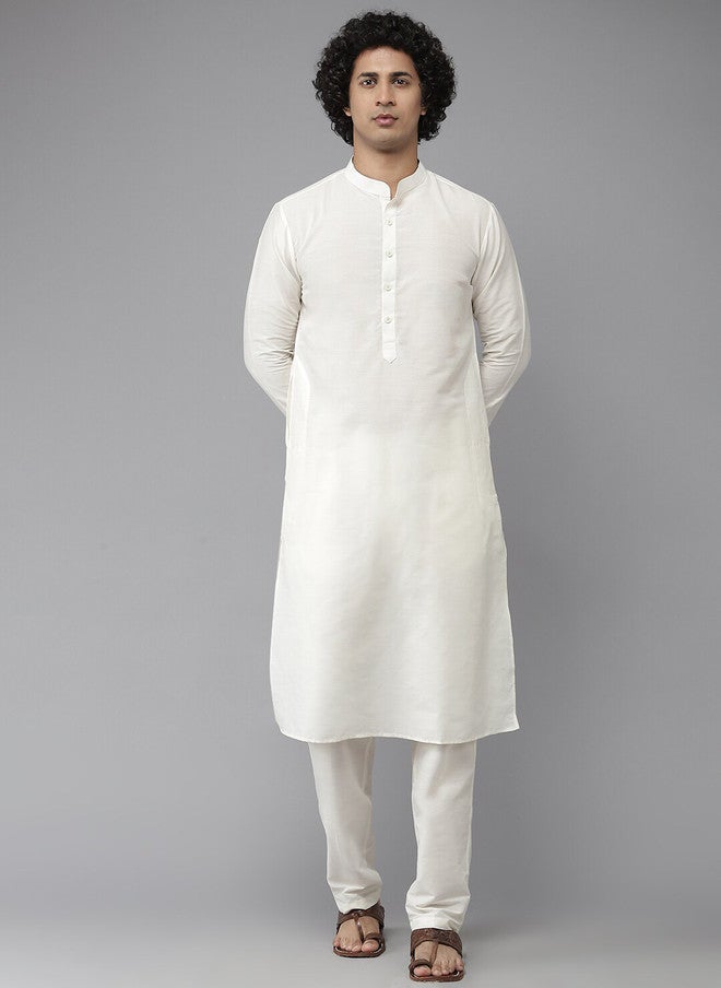 see designs Men's White Solid Cotton Kurta - Image 1